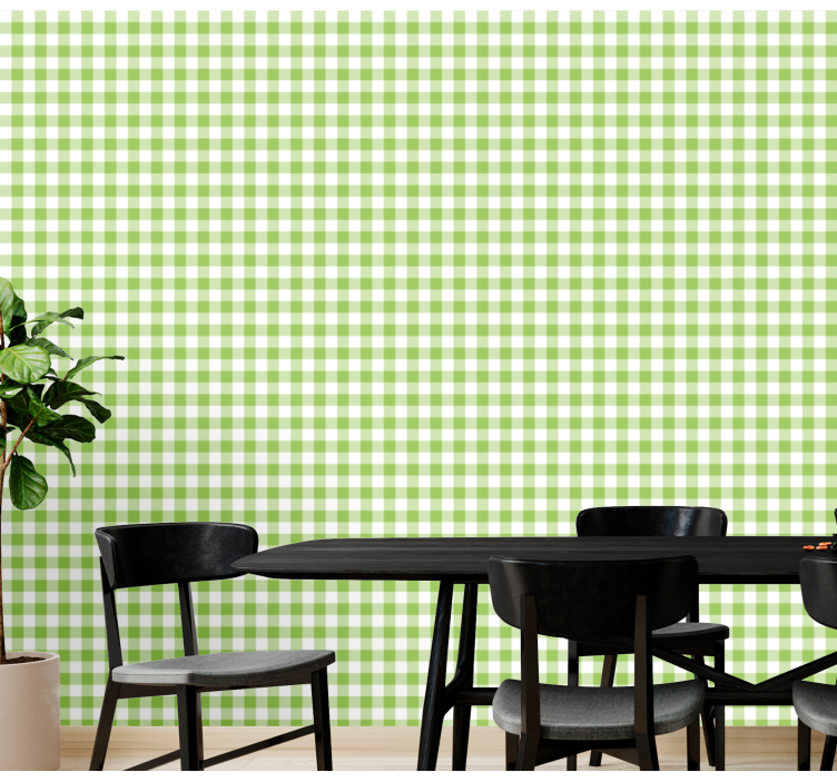 Gingham-ruitpatroon behang eetkamer - TenStickers