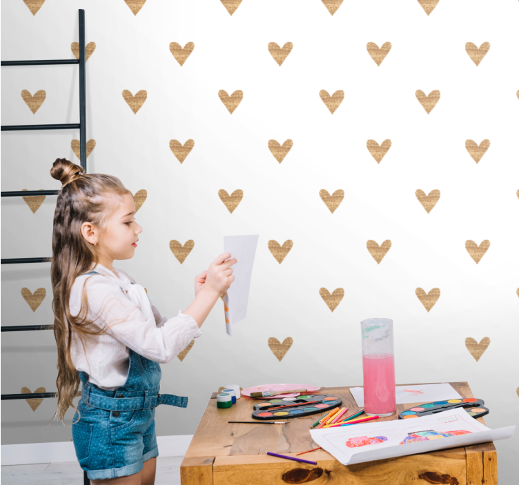Gouden hart met witte achtergrond behang kinderkamer - TenStickers