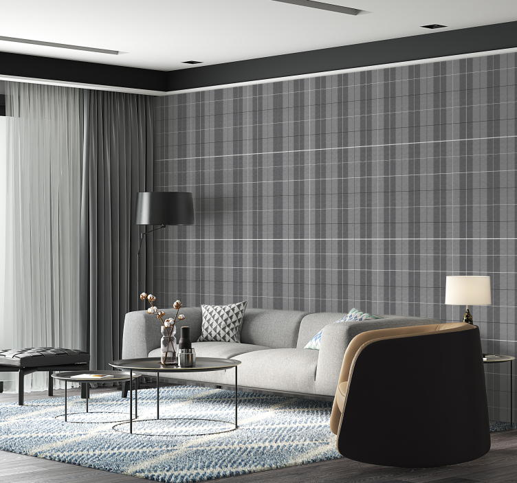 Grijs schots patroon behang vierkant - TenStickers