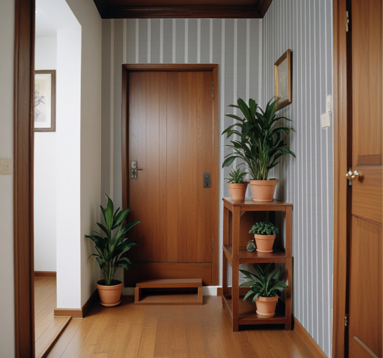 Grijze strepen behang gang - TenStickers