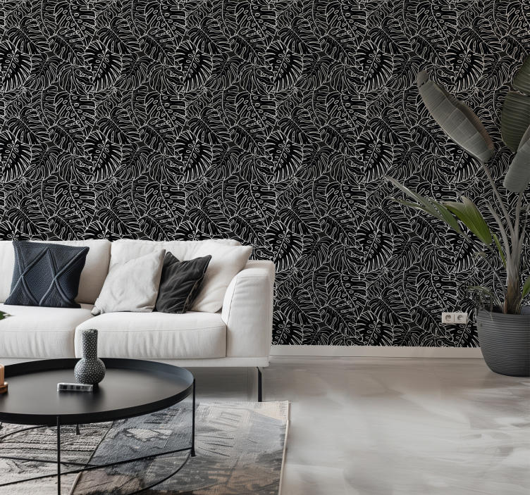 Grote bladeren behang zwart - TenStickers