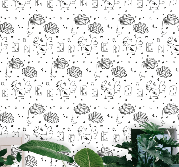 Haan cartoon patroon dieren behang - TenStickers