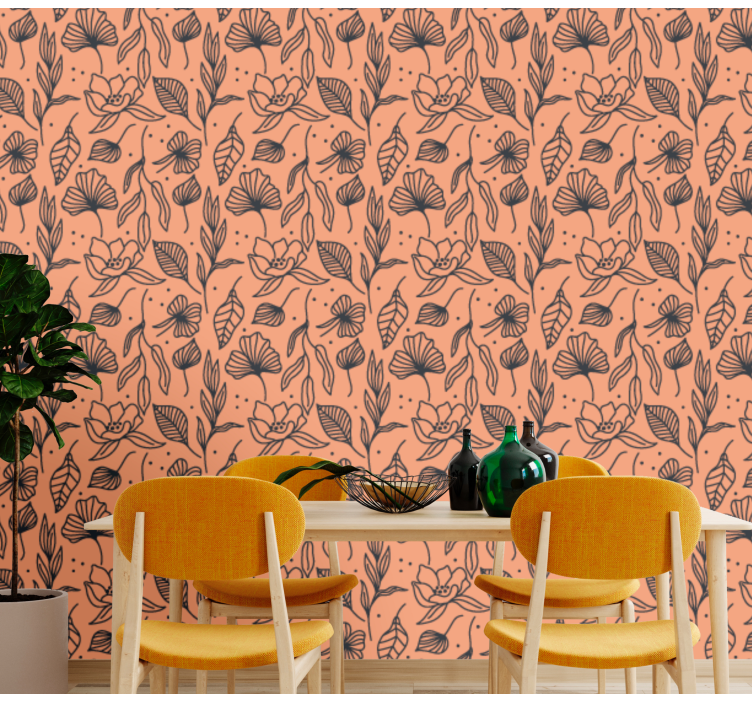 Interieur met bloemenpatroon behang bloemen - TenStickers
