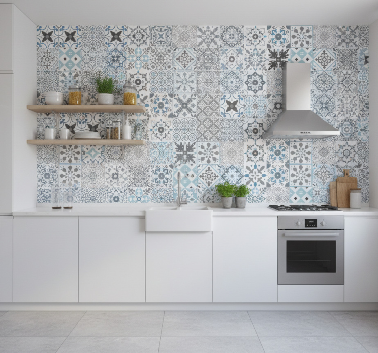 Keuken behang blauw mozaïek - TenStickers