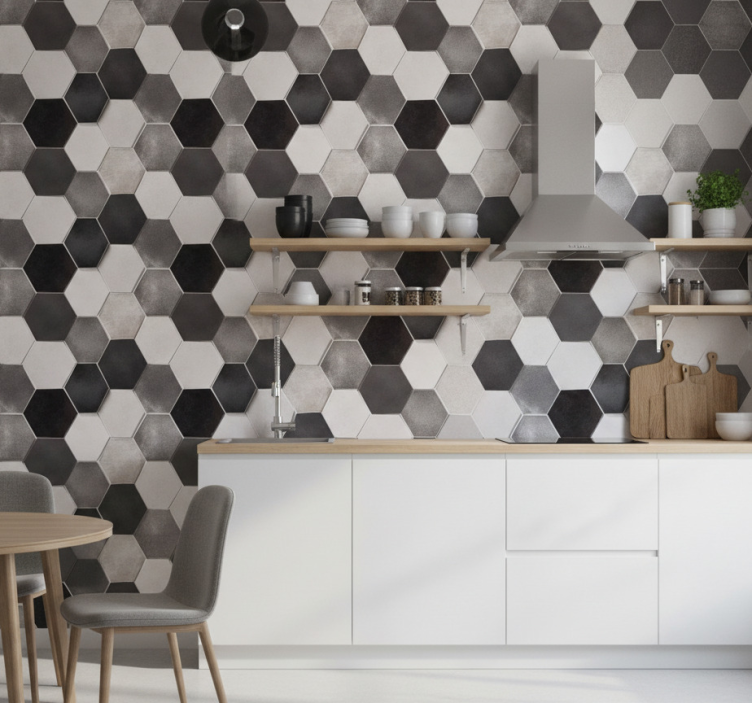 Keuken behang grijze hexagons - TenStickers