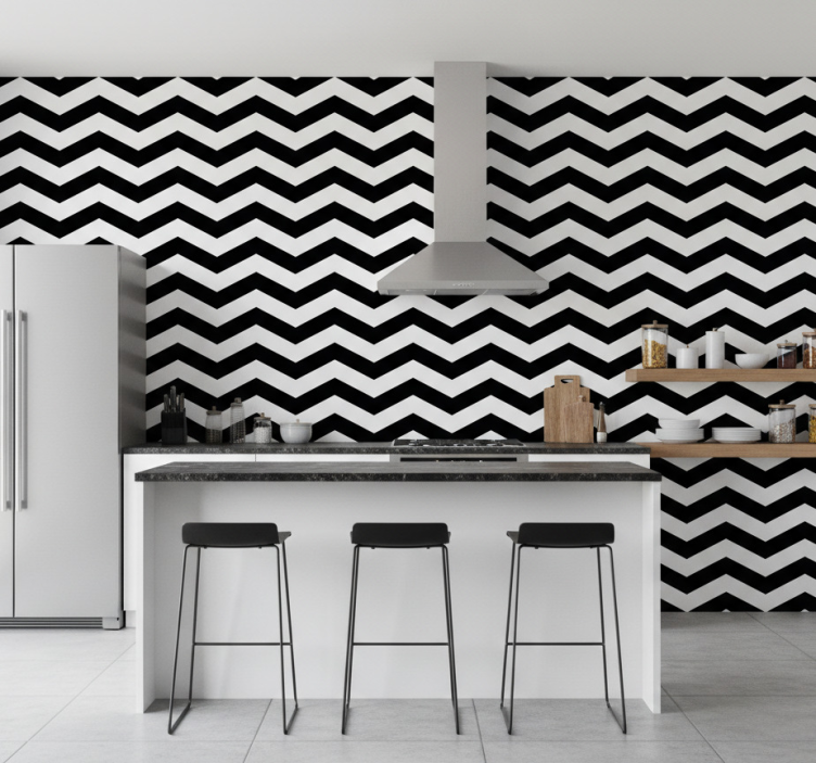 Keuken behang zwart-wit chevron patroon - TenStickers