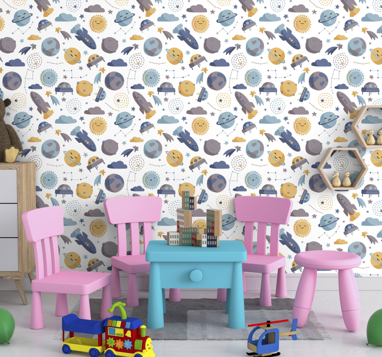 Kinderkamer met ruimtethema babykamer behang - TenStickers