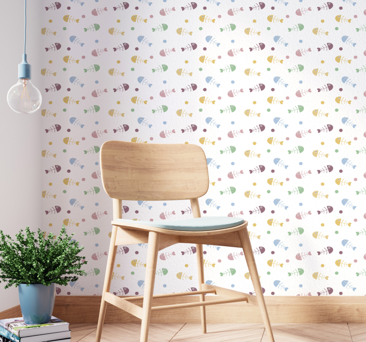 Kleurrijk minimalistisch patroon vissen behang - TenStickers
