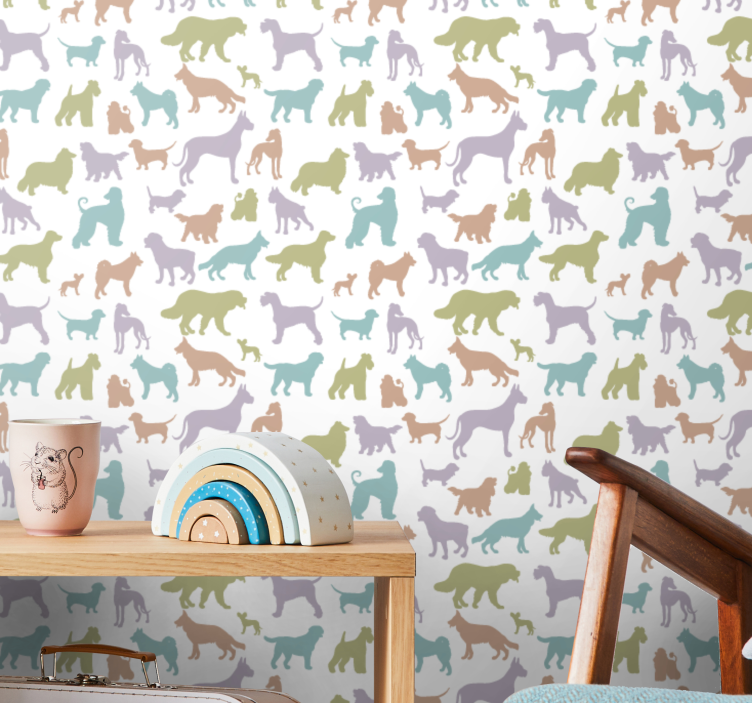 Kleurrijke silhouetten behang honden - TenStickers