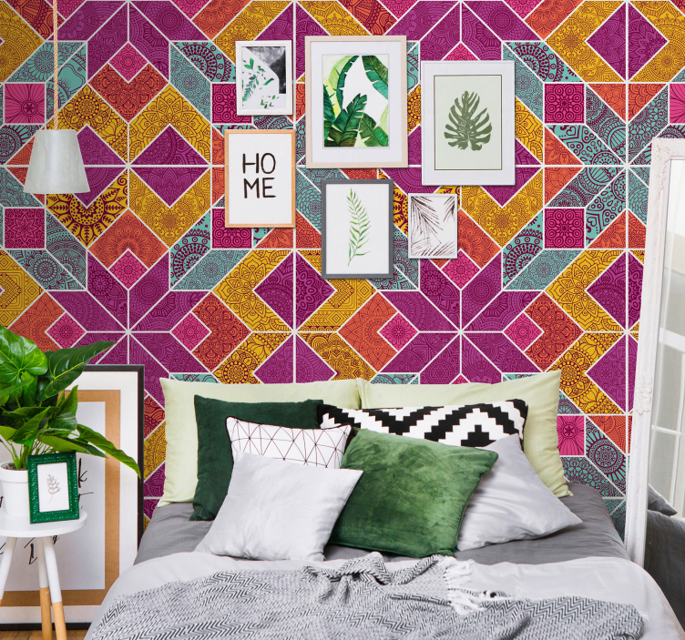 Slaapkamer behang geometrisch patroon - TenStickers