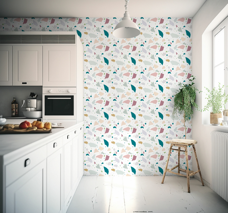 Kleurrijke geometrische terrazzo keuken behang - TenStickers