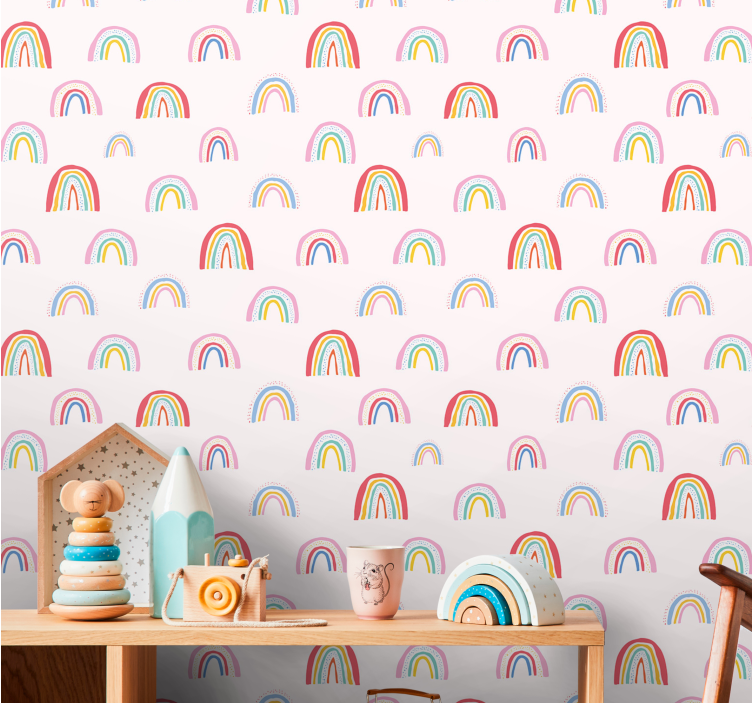 Kleurrijke regenboogpatronen behang kinderkamer - TenStickers