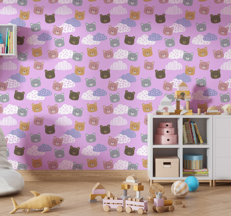 Knuffelbeertjes patroon babykamer behang - TenStickers