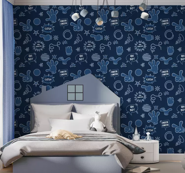 Komische stijl donkerblauw behang - TenStickers