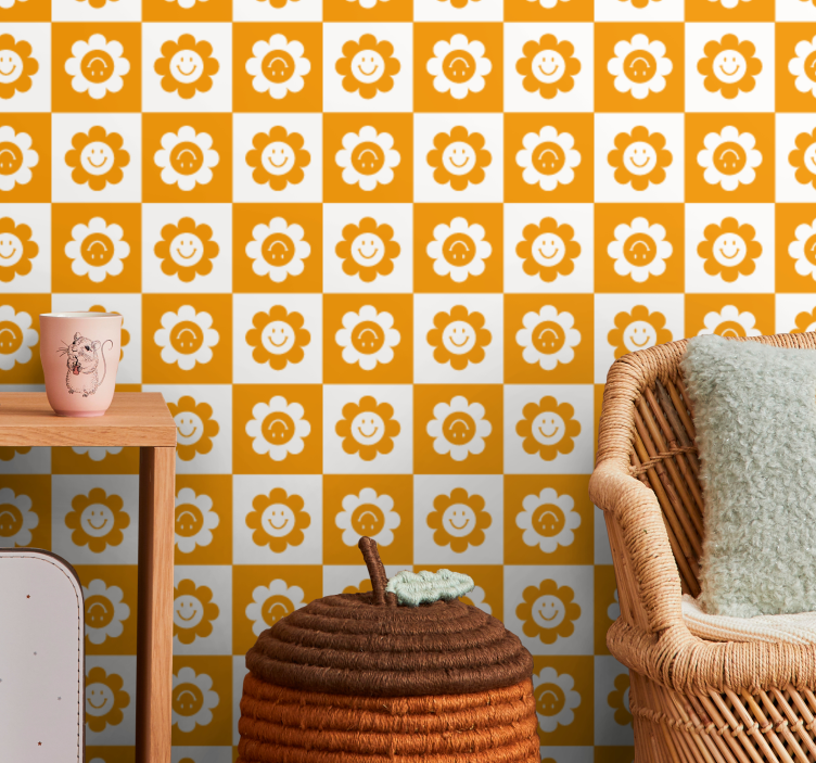 Lachend bloemenpatroon behang bloemsierkunst - TenStickers