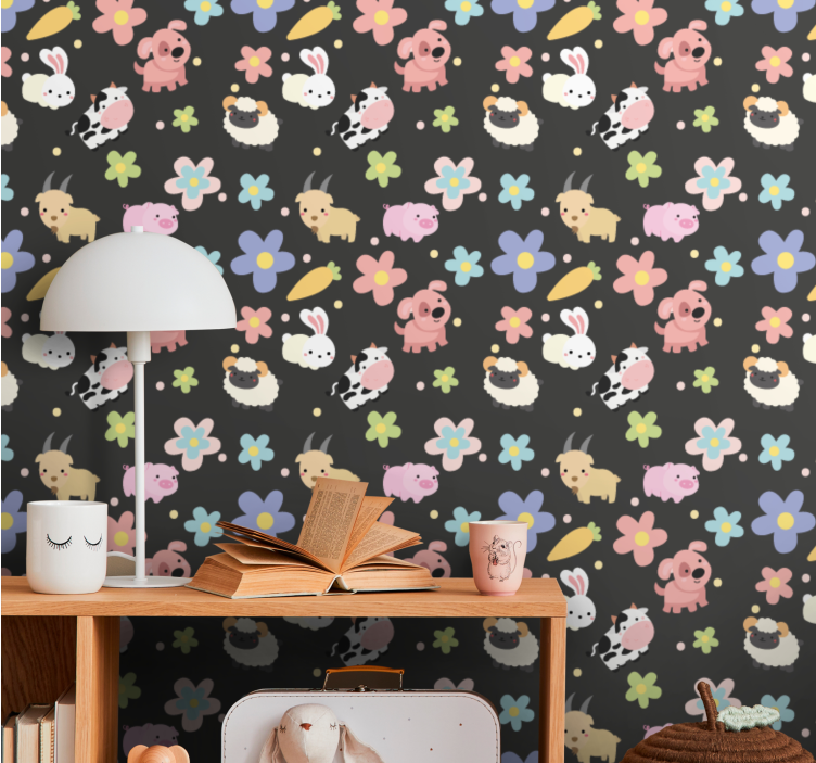 Leuk dierenpatroon dieren behang - TenStickers