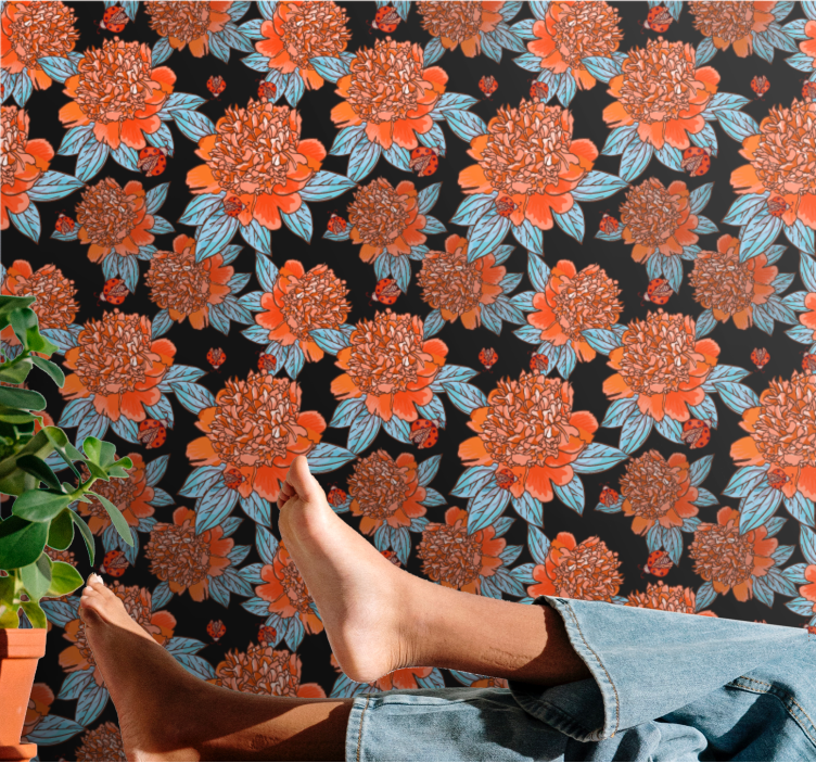 Levendig kleurrijk ontwerp behang bloemen - TenStickers