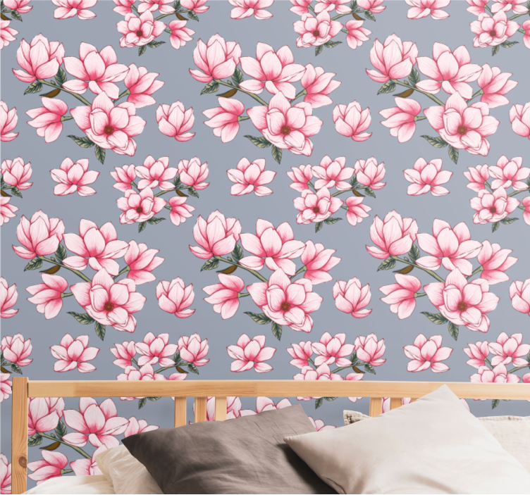 Magnolia roze patroon behang bloemen - TenStickers