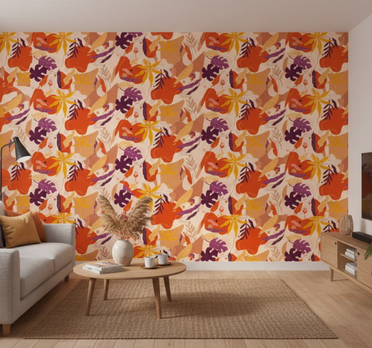 Natuur behang kleurrijke abstracte bladeren - TenStickers