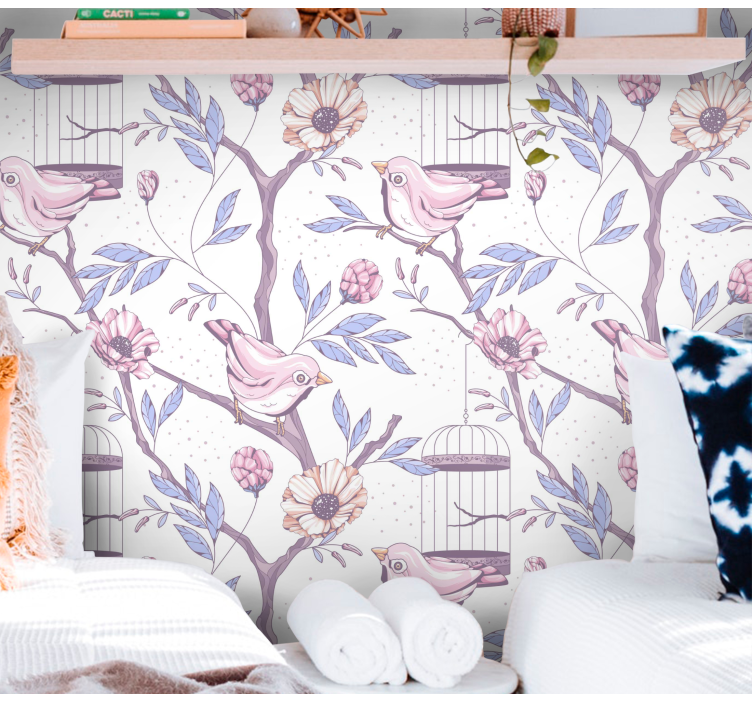Behang natuur Romantische takken met vogels - TenStickers