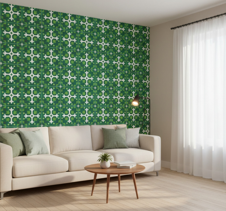 Natuur behang smaragd groene botanische print - TenStickers