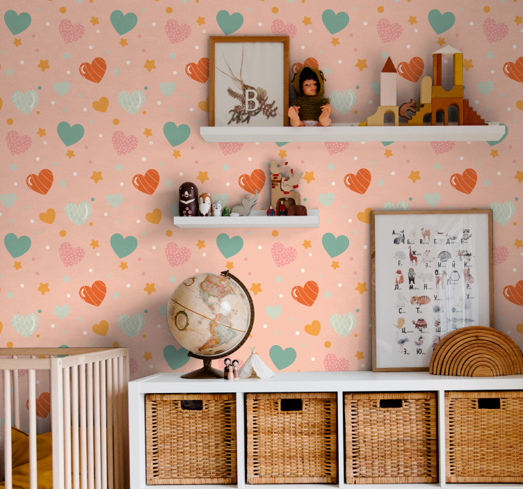 Harten en sterrenpatroon babykamer behang - TenStickers