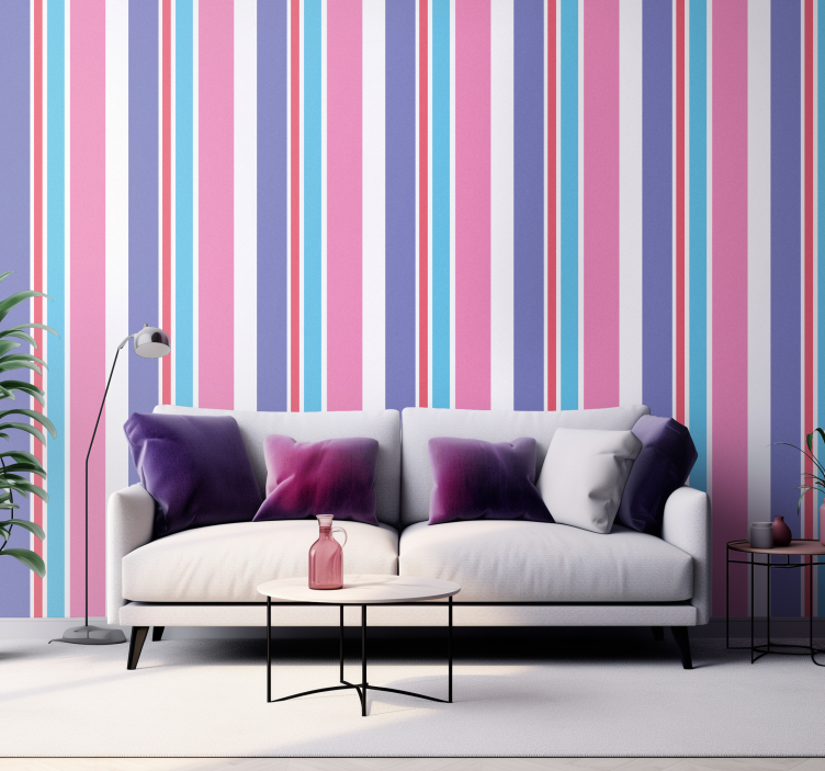 Paars en roze verticale strepen behang - TenStickers