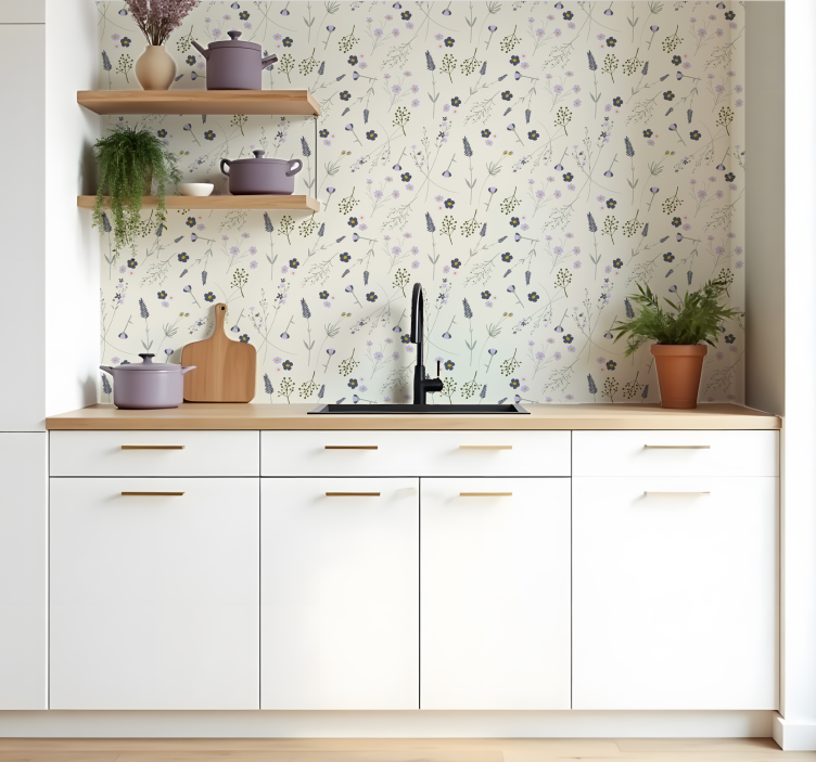 Paarse wilde bloemen keuken behang - TenStickers