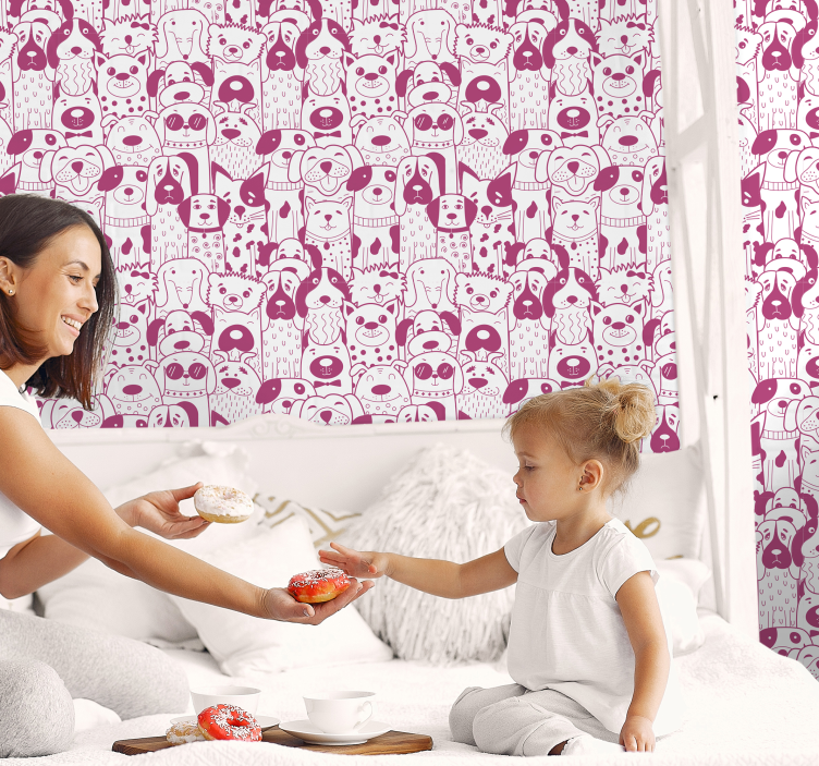 Patroon van hondenkarakters behang honden - TenStickers