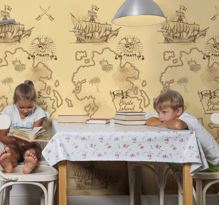 Piratenavontuurkaart klassiek behang - TenStickers