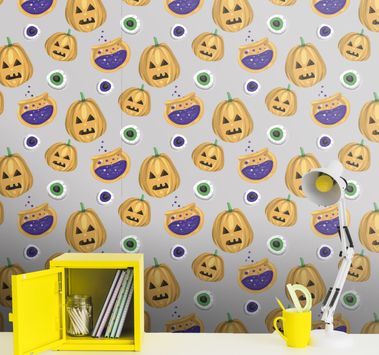 Pompoen patroon halloween behang - TenStickers