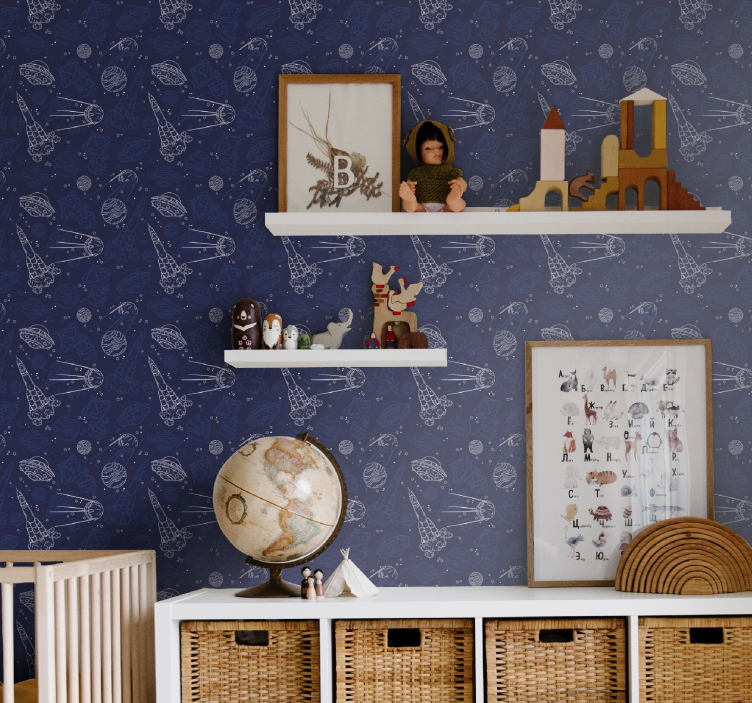 Raket ruimte avontuur babykamer behang - TenStickers