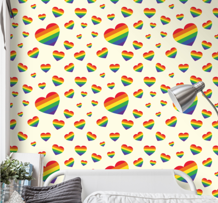 Regenboog harten display behang tienerkamer - TenStickers