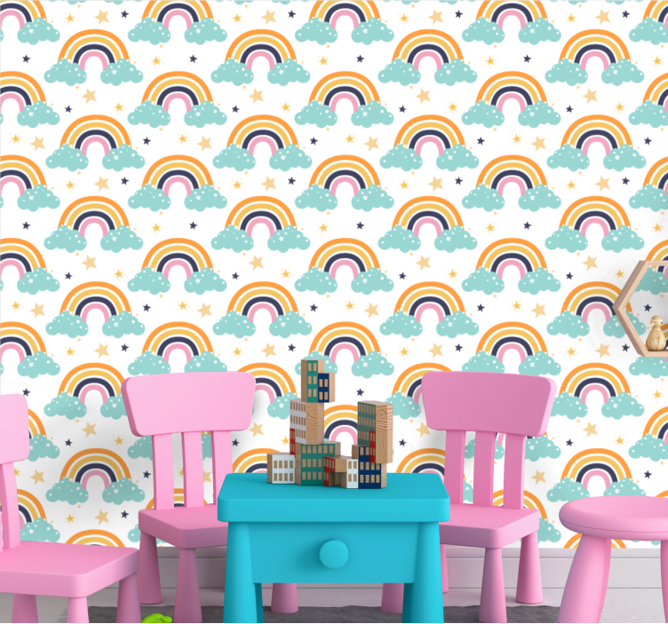 Regenboog sterrenhemel behang kinderkamer - TenStickers