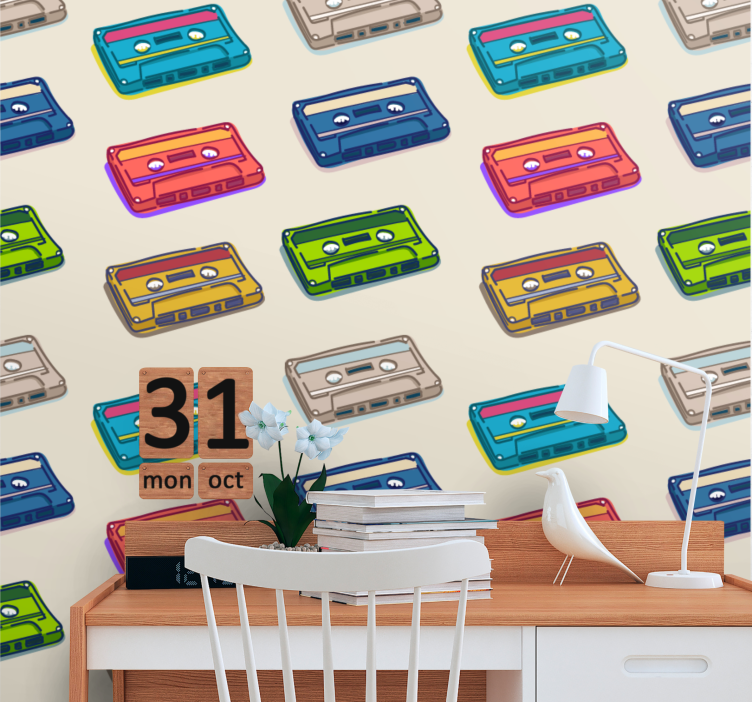 Retro cassettebandjes behang kunst - TenStickers