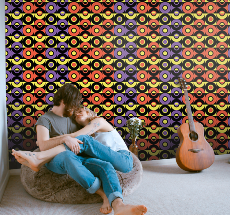 Retro cirkels patroon vintage behang - TenStickers