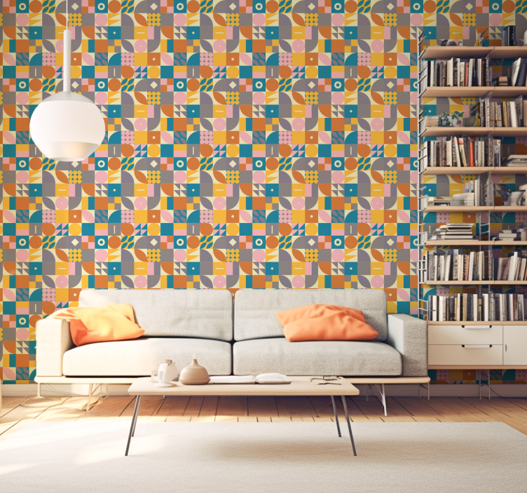 Retro geometrisch behang woonkamer - TenStickers