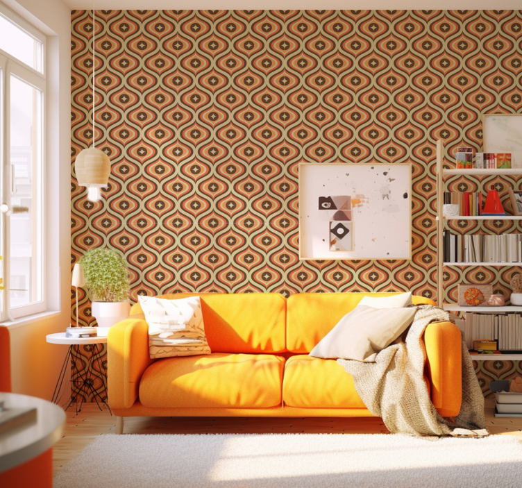 Retro oranje bruin woonkamer behang - TenStickers