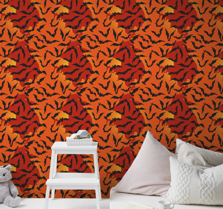 Behang rood Vleermuizen op rode en oranje - TenStickers