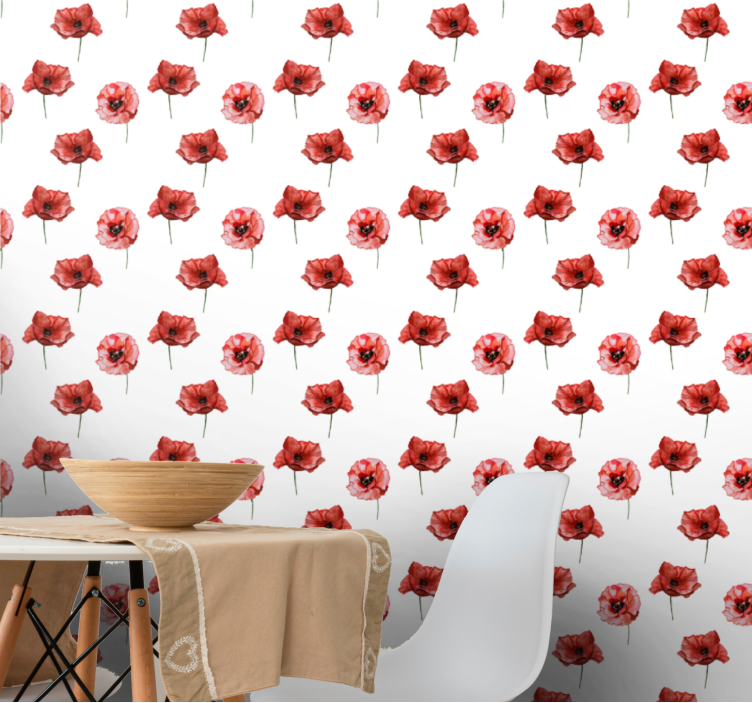 Rood papaverpatroon behang bloemen - TenStickers