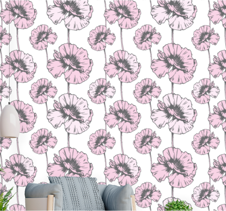 Roze eenvoudig patroon behang bloemen - TenStickers