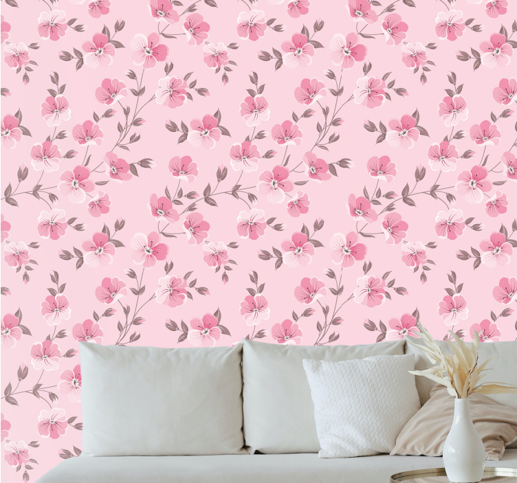 Roze bloemstuk behang bloemen - TenStickers