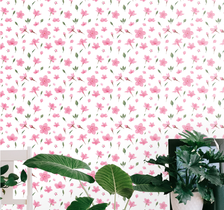 Roze bloesempatroon behang bloemen - TenStickers