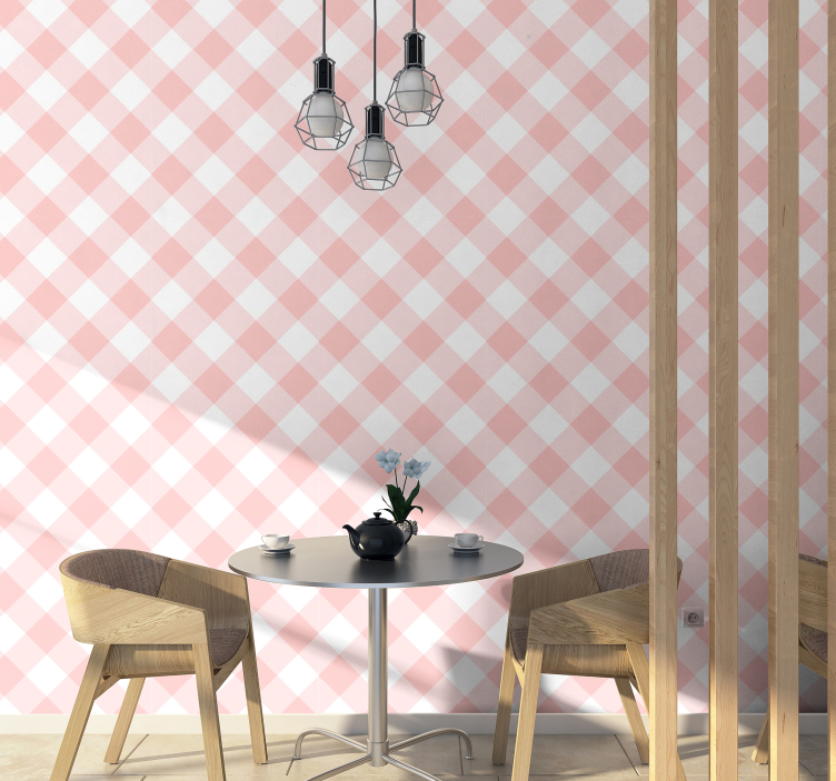 Roze gingham patroon behang vierkant - TenStickers