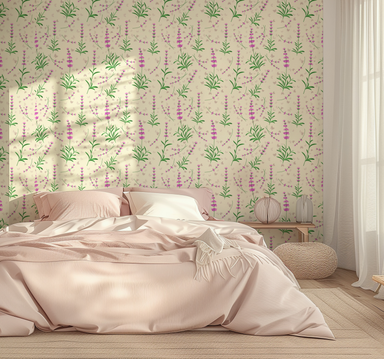Roze planten ontwerp behang hoofd slaapkamer - TenStickers