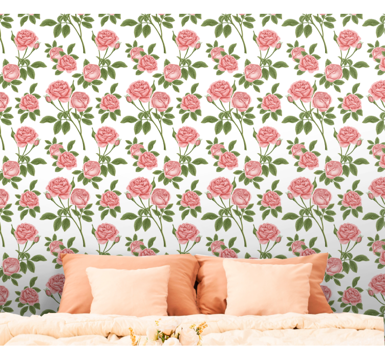 Roze roos bloemig behang bloemen - TenStickers