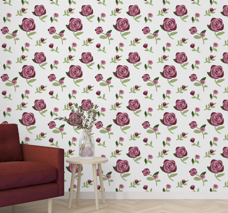 Rozenpatroon ontwerp behang bloemen - TenStickers