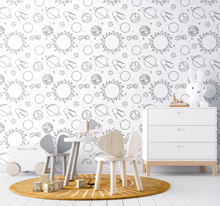 Ruimte doodle behang kinderkamer - TenStickers