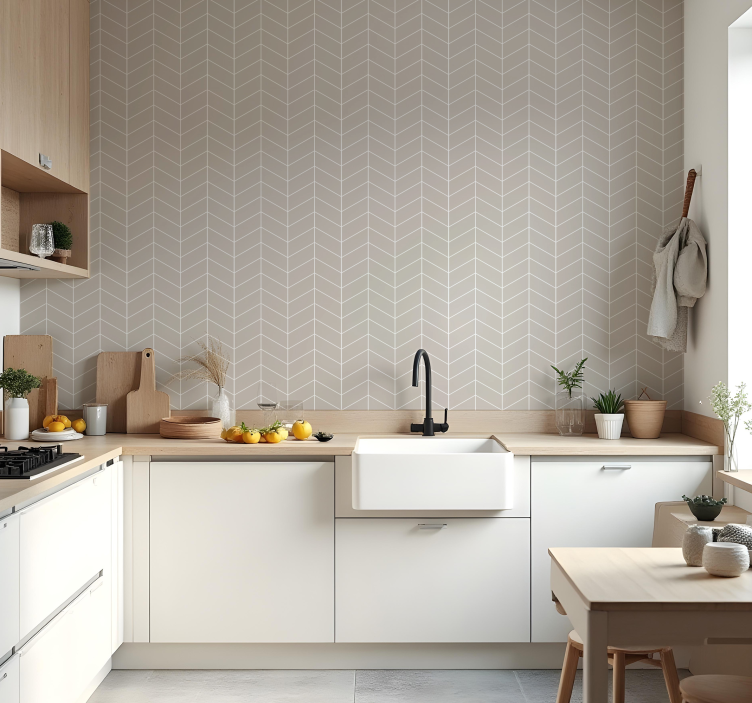 Scandinavische stijl beige en wit keuken behang - TenStickers