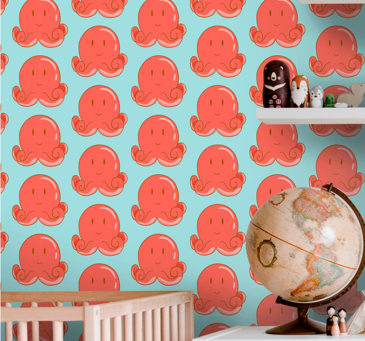Rood octopusontwerp dieren behang - TenStickers